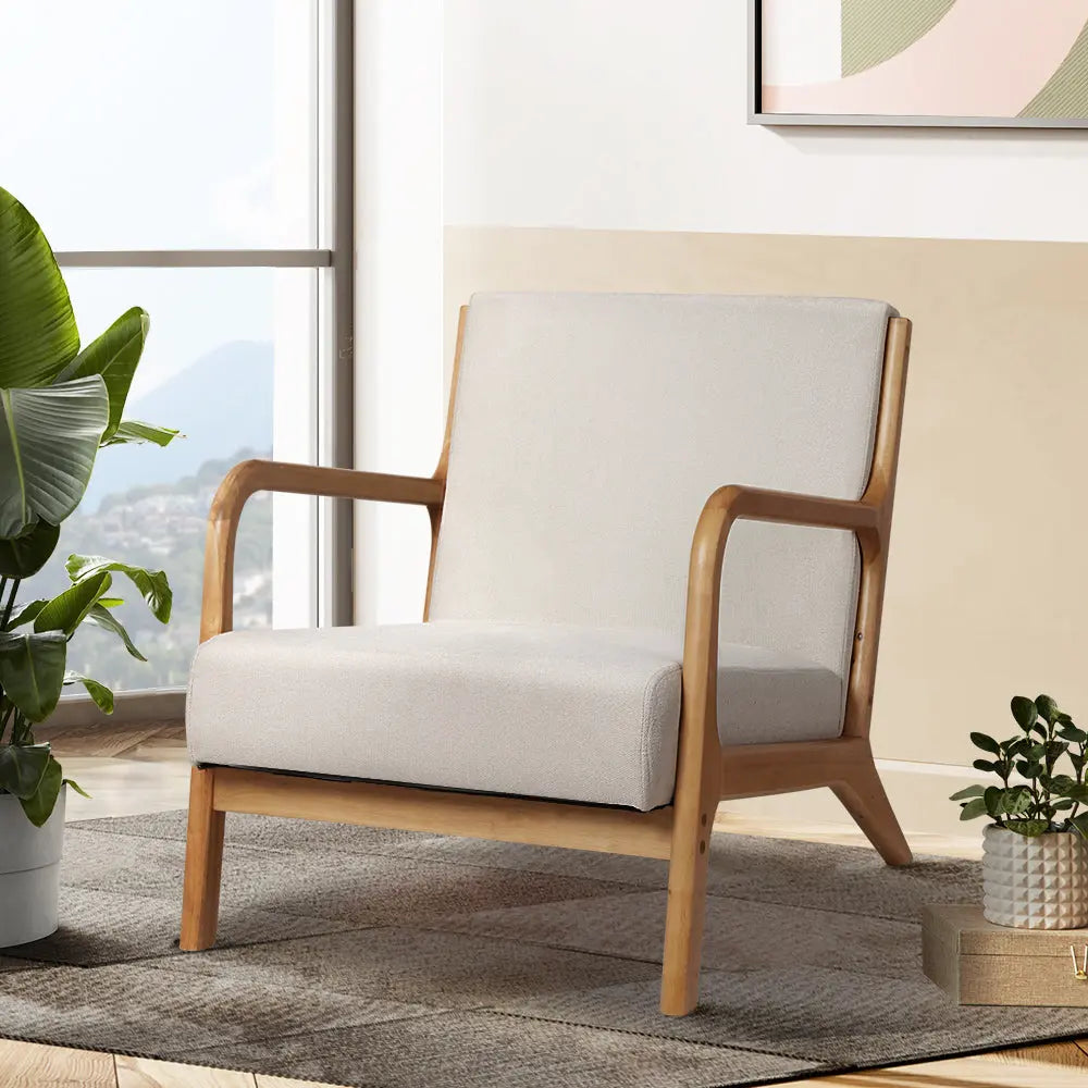 Artiss Armchair Fabric Beige Olive - Chez Guru
