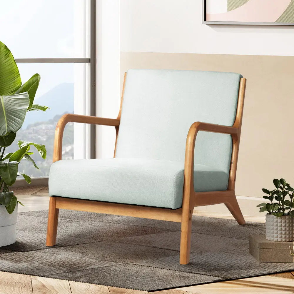 Artiss Armchair Fabric Grey Olive - Chez Guru