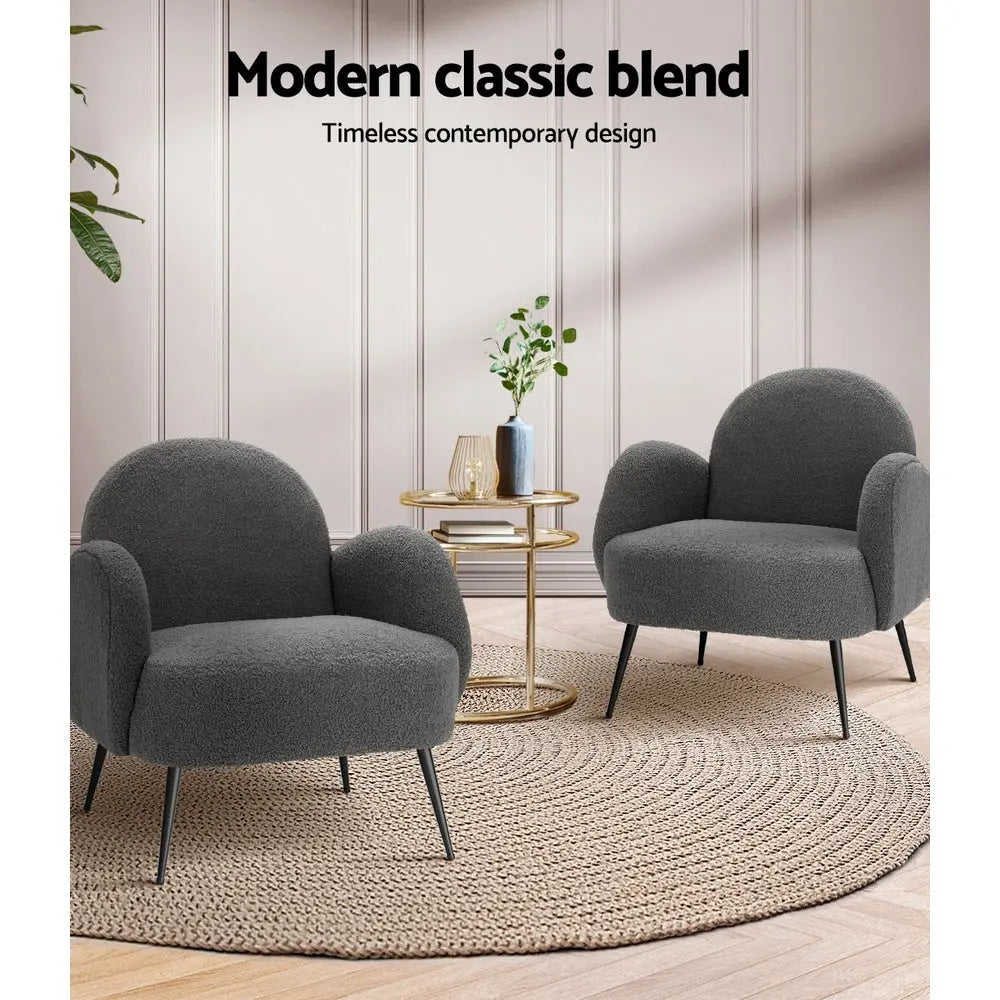 Artiss Armchair Boucle Charcoal Hanes - Chez Guru