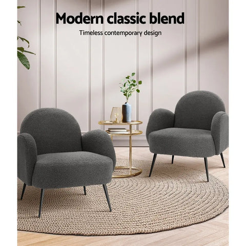Artiss Armchair Boucle Charcoal Hanes - Chez Guru