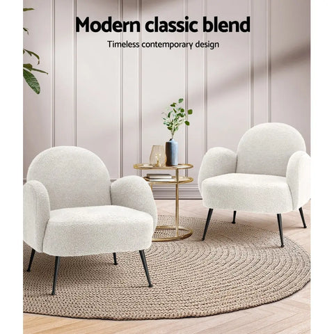 Artiss Armchair Boucle White Hanes - Chez Guru