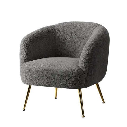 Artiss Armchair Lounge Chair Accent Chairs Arm Armchairs Sherpa Boucle Charcoal - Chez Guru