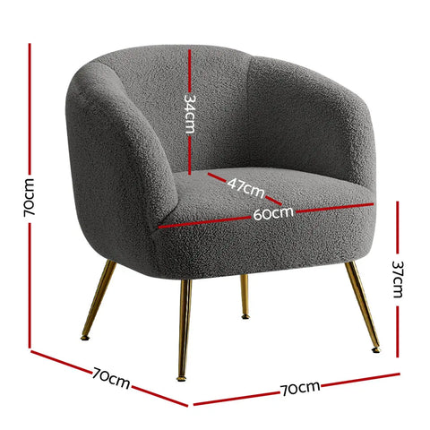 Artiss Armchair Lounge Chair Accent Chairs Arm Armchairs Sherpa Boucle Charcoal - Chez Guru