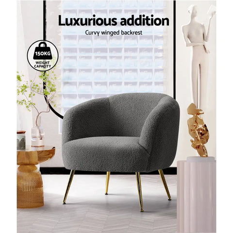 Artiss Armchair Lounge Chair Accent Chairs Arm Armchairs Sherpa Boucle Charcoal - Chez Guru