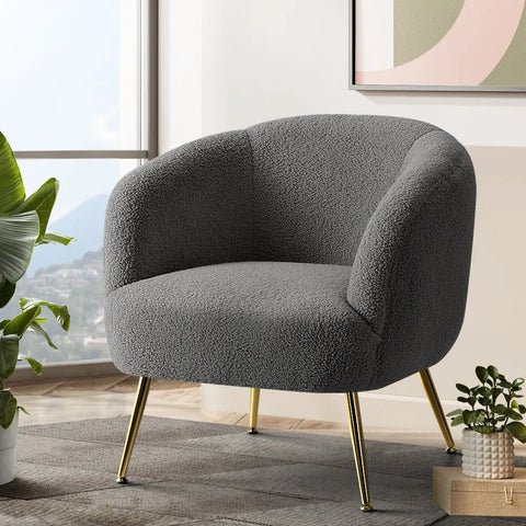 Artiss Armchair Lounge Chair Accent Chairs Arm Armchairs Sherpa Boucle Charcoal - Chez Guru