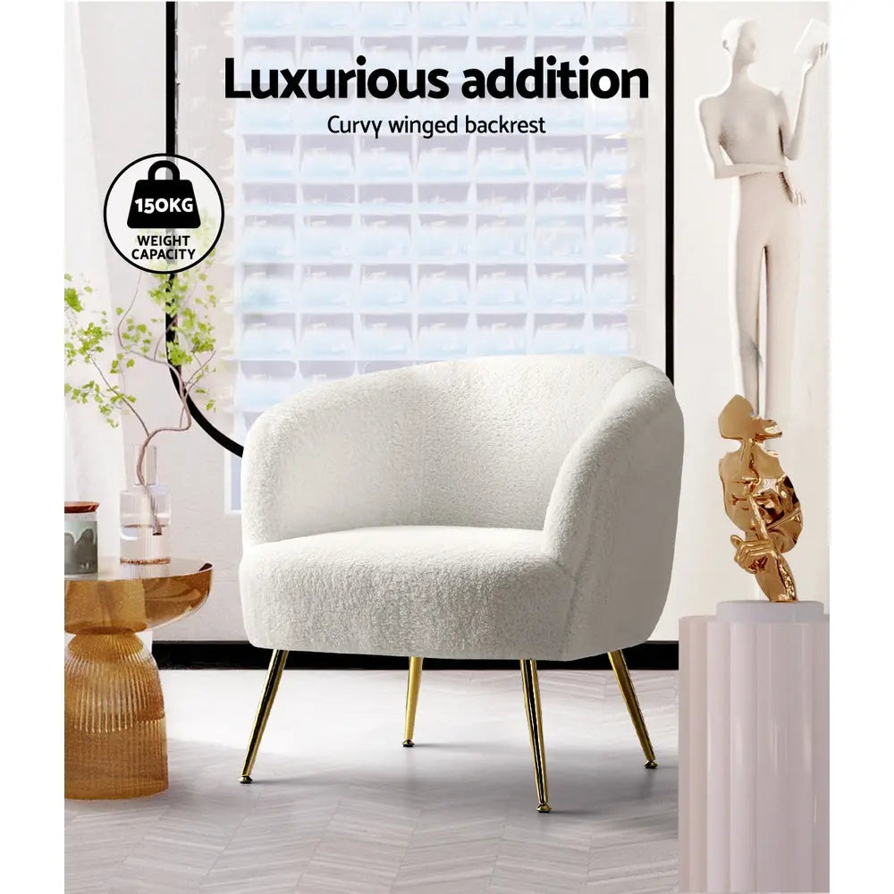 Artiss Armchair Lounge Chair Accent Chairs Armchairs Sherpa Boucle Sofa White - Chez Guru