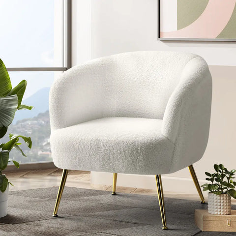 Artiss Armchair Lounge Chair Accent Chairs Armchairs Sherpa Boucle Sofa White - Chez Guru