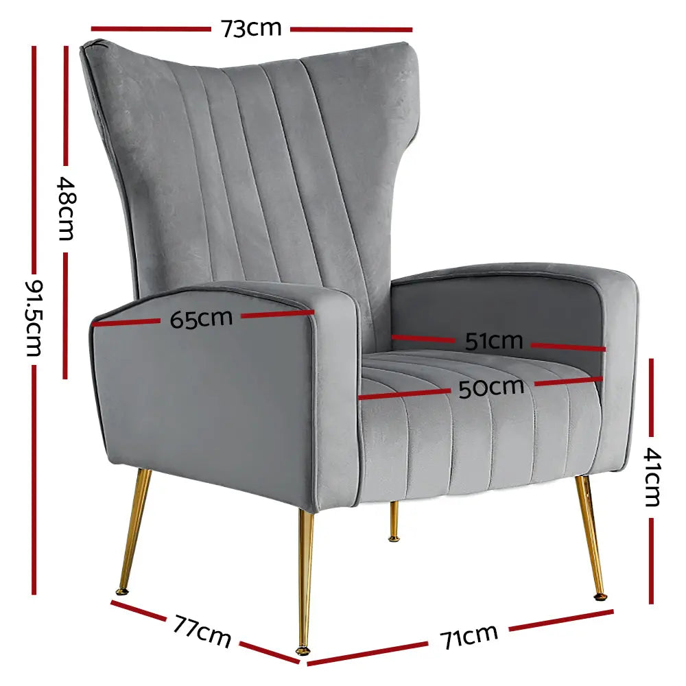 Artiss Armchair Grey Velvet Kate - Chez Guru