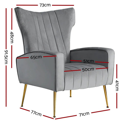 Artiss Armchair Grey Velvet Kate - Chez Guru