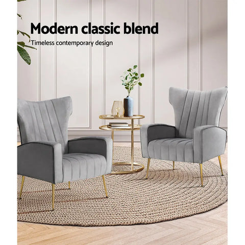 Artiss Armchair Grey Velvet Kate - Chez Guru