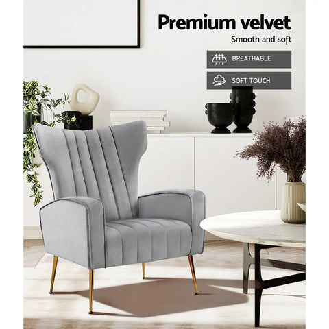 Artiss Armchair Grey Velvet Kate - Chez Guru