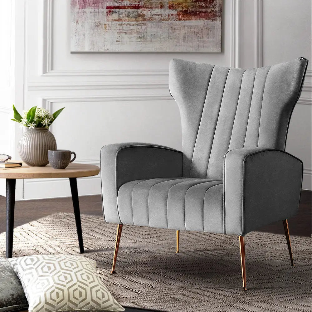 Artiss Armchair Grey Velvet Kate - Chez Guru