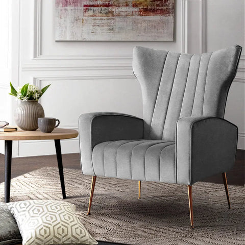 Artiss Armchair Grey Velvet Kate - Chez Guru