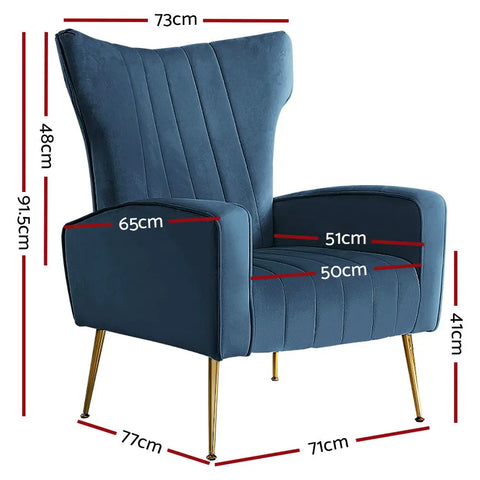 Artiss Armchair Navy Velvet Kate - Chez Guru