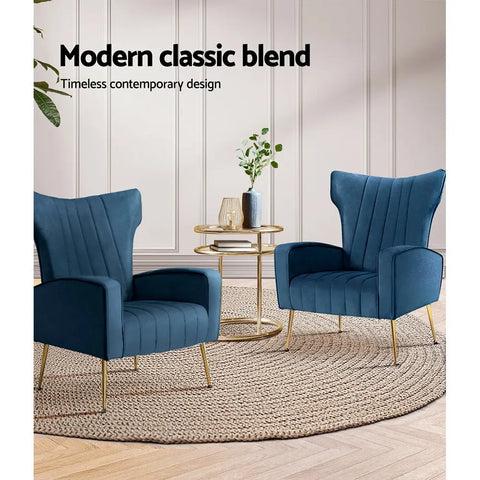 Artiss Armchair Navy Velvet Kate - Chez Guru