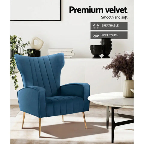 Artiss Armchair Navy Velvet Kate - Chez Guru