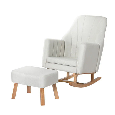 Artiss Rocking Chair Armchair Linen Fabric Beige Jonah - Chez Guru