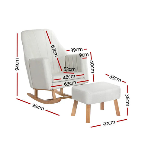 Artiss Rocking Chair Armchair Linen Fabric Beige Jonah - Chez Guru