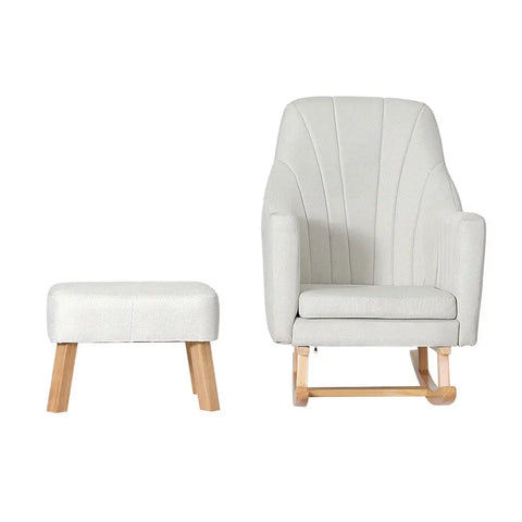Artiss Rocking Chair Armchair Linen Fabric Beige Jonah - Chez Guru
