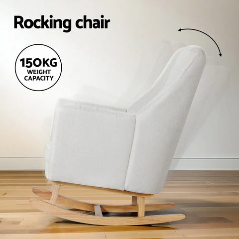 Artiss Rocking Chair Armchair Linen Fabric Beige Jonah - Chez Guru