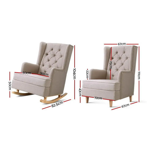 Artiss Rocking Chair Armchair Linen Fabric Beige Gaia - Chez Guru