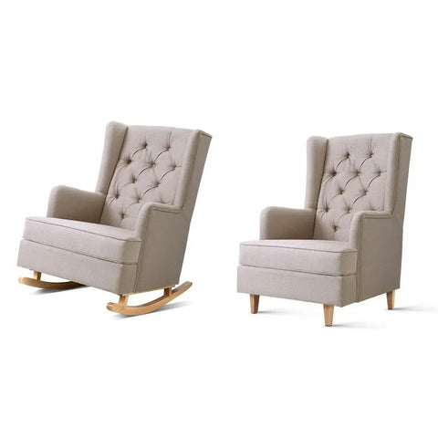 Artiss Rocking Chair Armchair Linen Fabric Beige Gaia - Chez Guru