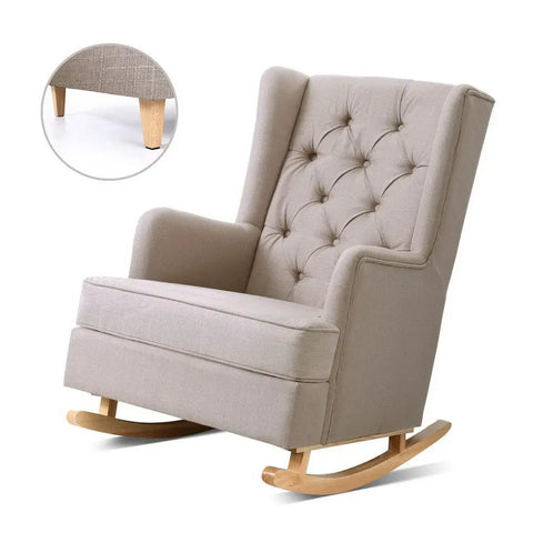 Artiss Rocking Chair Armchair Linen Fabric Beige Gaia - Chez Guru