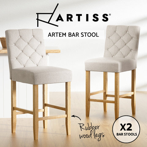 Artiss 2x Bar Stools Linen Upholstered Chairs Chez Guru