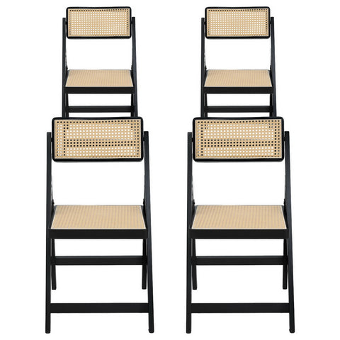 Artiss 4x Dining Chairs Wooden Rattan Foldable Black