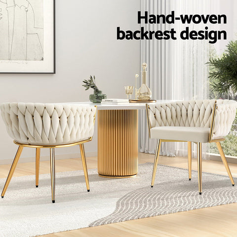 1 Artiss Dining Chair Velvet Armchair Beige Chez Guru