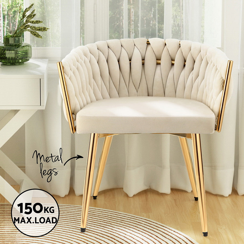 1 Artiss Dining Chair Velvet Armchair Beige Chez Guru