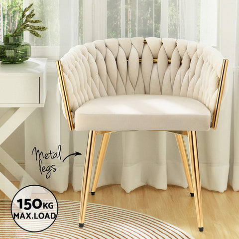 1 Artiss Dining Chair Velvet Armchair Beige Chez Guru