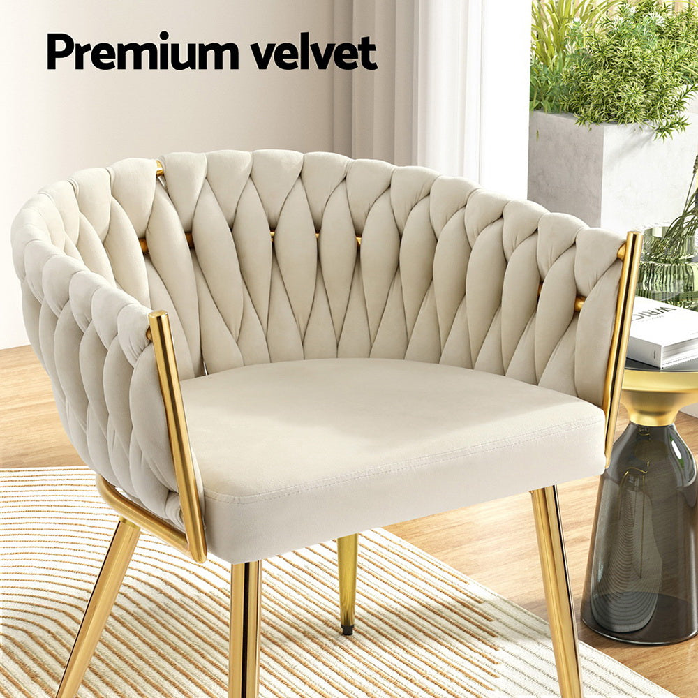 1 Artiss Dining Chair Velvet Armchair Beige Chez Guru