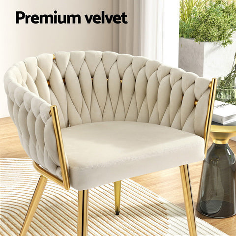 1 Artiss Dining Chair Velvet Armchair Beige Chez Guru