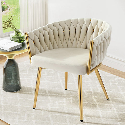 1 Artiss Dining Chair Velvet Armchair Beige Chez Guru