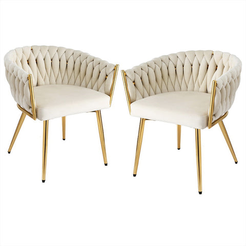 1 Set of 2 Artiss Dining Chairs Velvet Armchair Beige Chez Guru