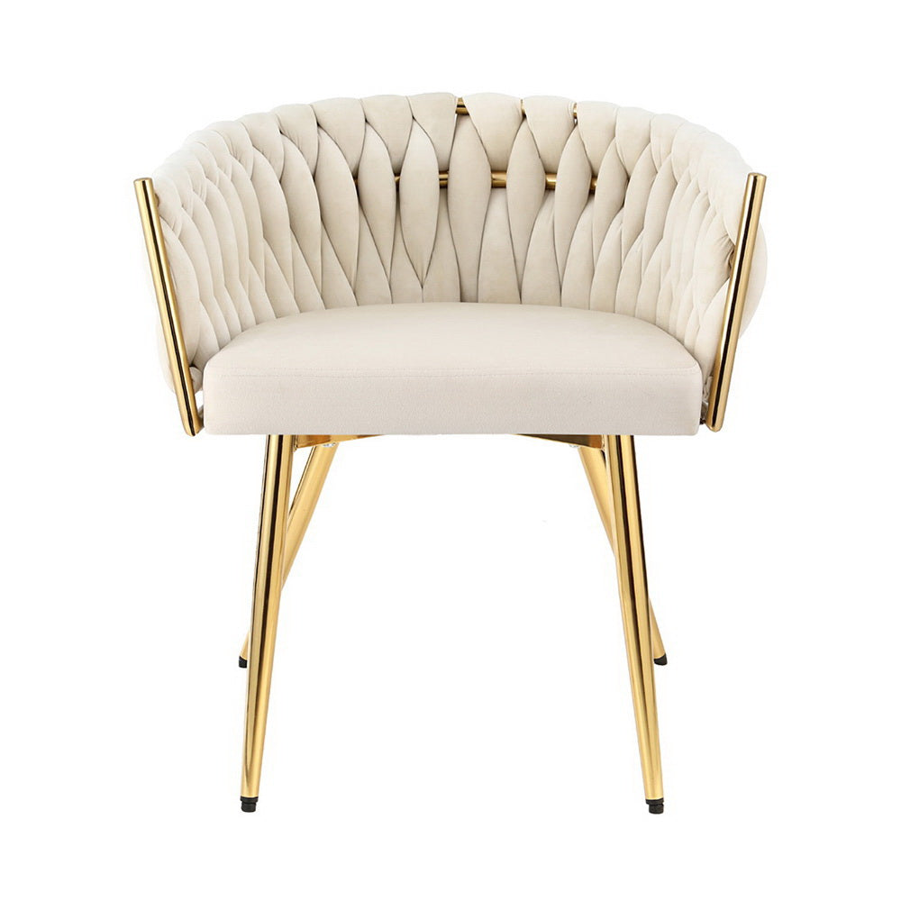 1 Set of 2 Artiss Dining Chairs Velvet Armchair Beige Chez Guru