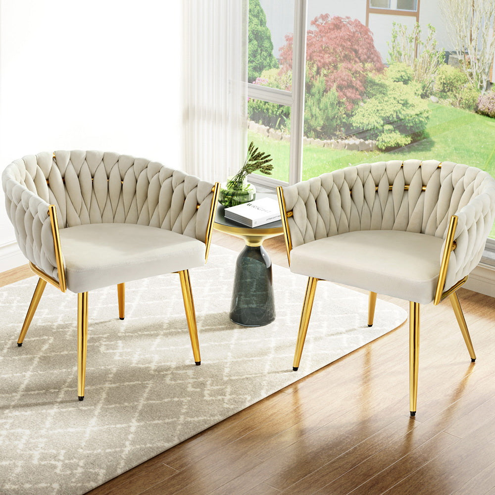 1 Set of 2 Artiss Dining Chairs Velvet Armchair Beige Chez Guru
