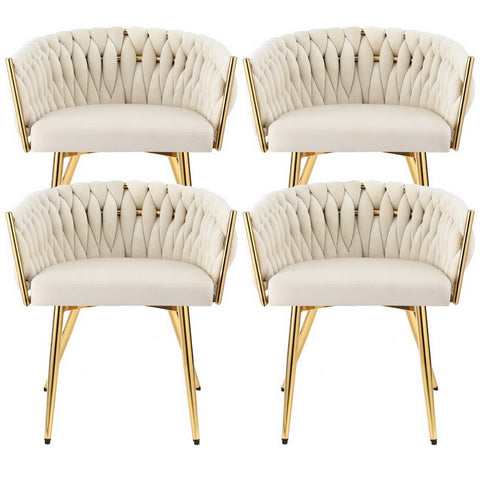 1 Set of 4 Artiss Dining Chairs Velvet Armchair Beige