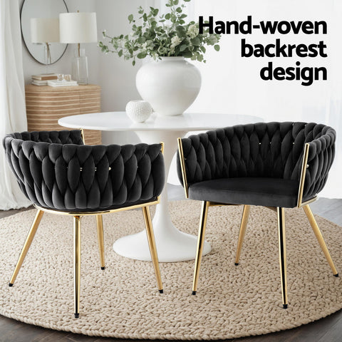 Artiss 1x Dining Chair Armchair Cafe Kitchen Lounge Chairs Velvet Weaving Black