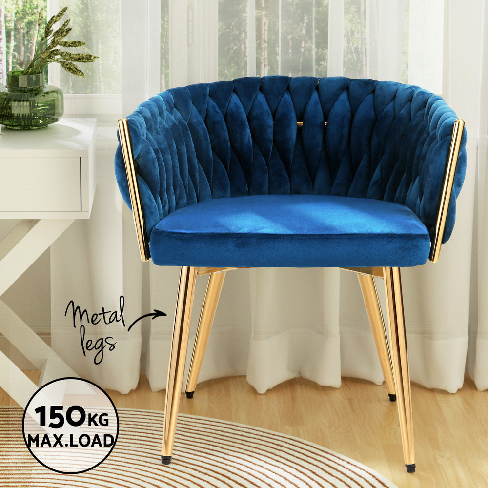 Artiss Dining Chair Velvet Weaving Armchair Blue Chez Guru
