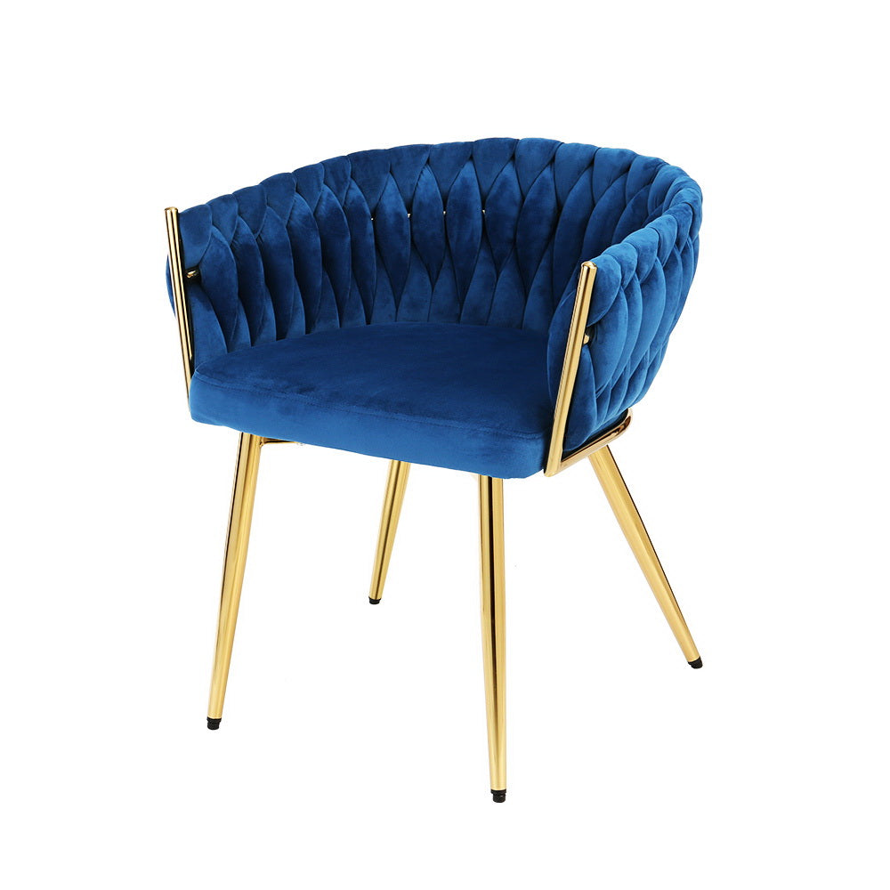 Artiss Dining Chair Velvet Weaving Armchair Blue Chez Guru