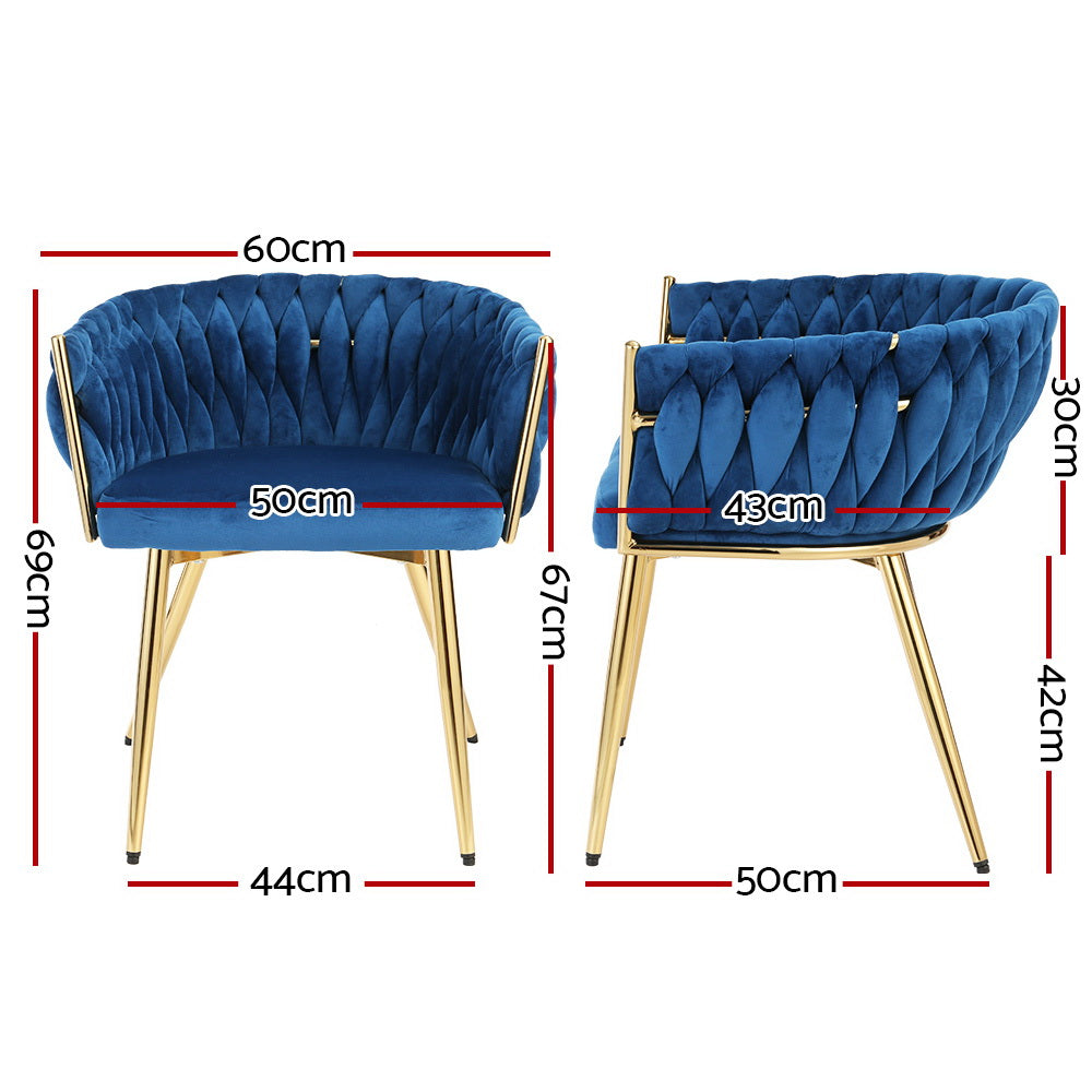Artiss Dining Chair Velvet Weaving Armchair Blue Chez Guru
