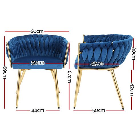 Artiss Dining Chair Velvet Weaving Armchair Blue Chez Guru