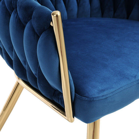 Artiss Dining Chair Velvet Weaving Armchair Blue Chez Guru