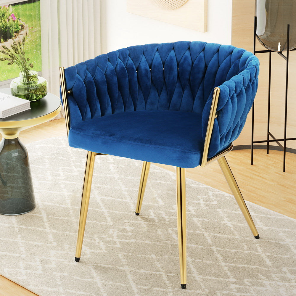 Artiss Dining Chair Velvet Weaving Armchair Blue Chez Guru