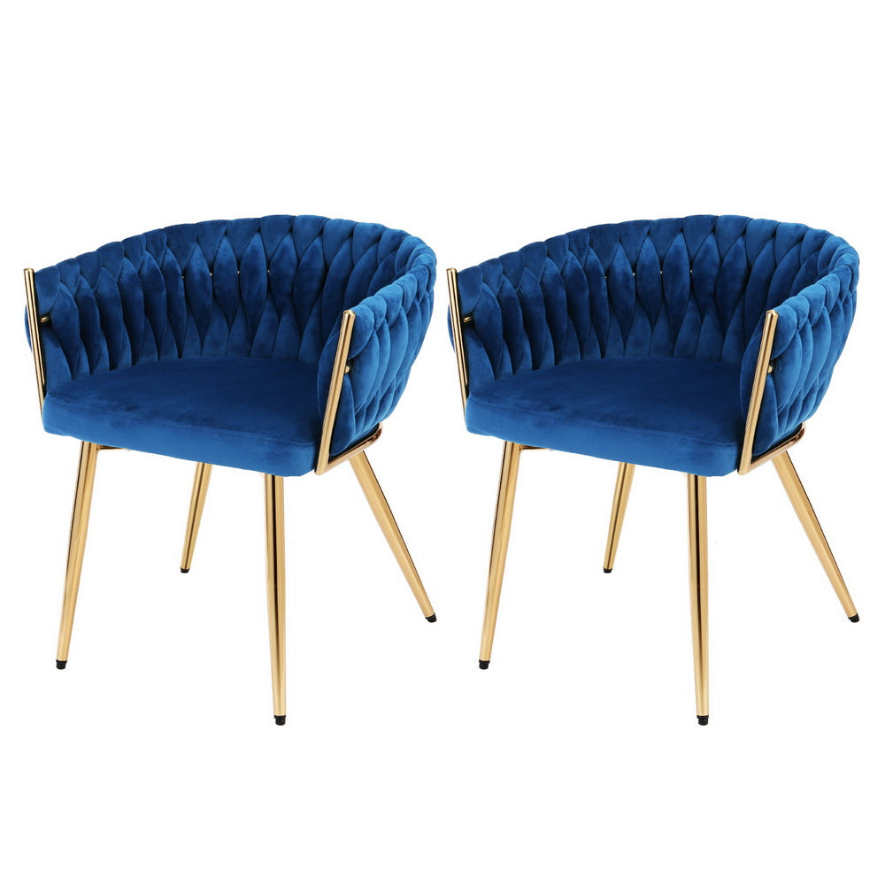 1 Set of 2 Artiss Dining Chairs Velvet Weaving Armchair Blue Chez Guru