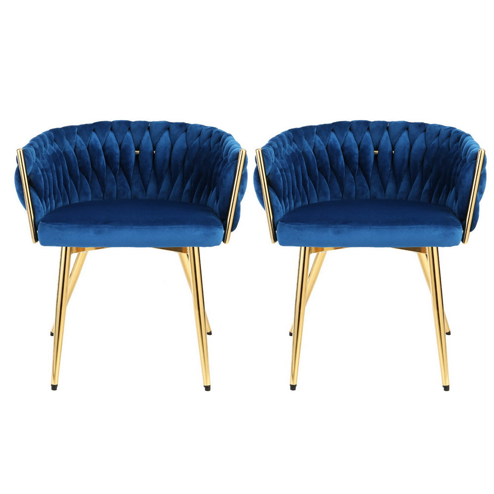 1 Set of 2 Artiss Dining Chairs Velvet Weaving Armchair Blue Chez Guru
