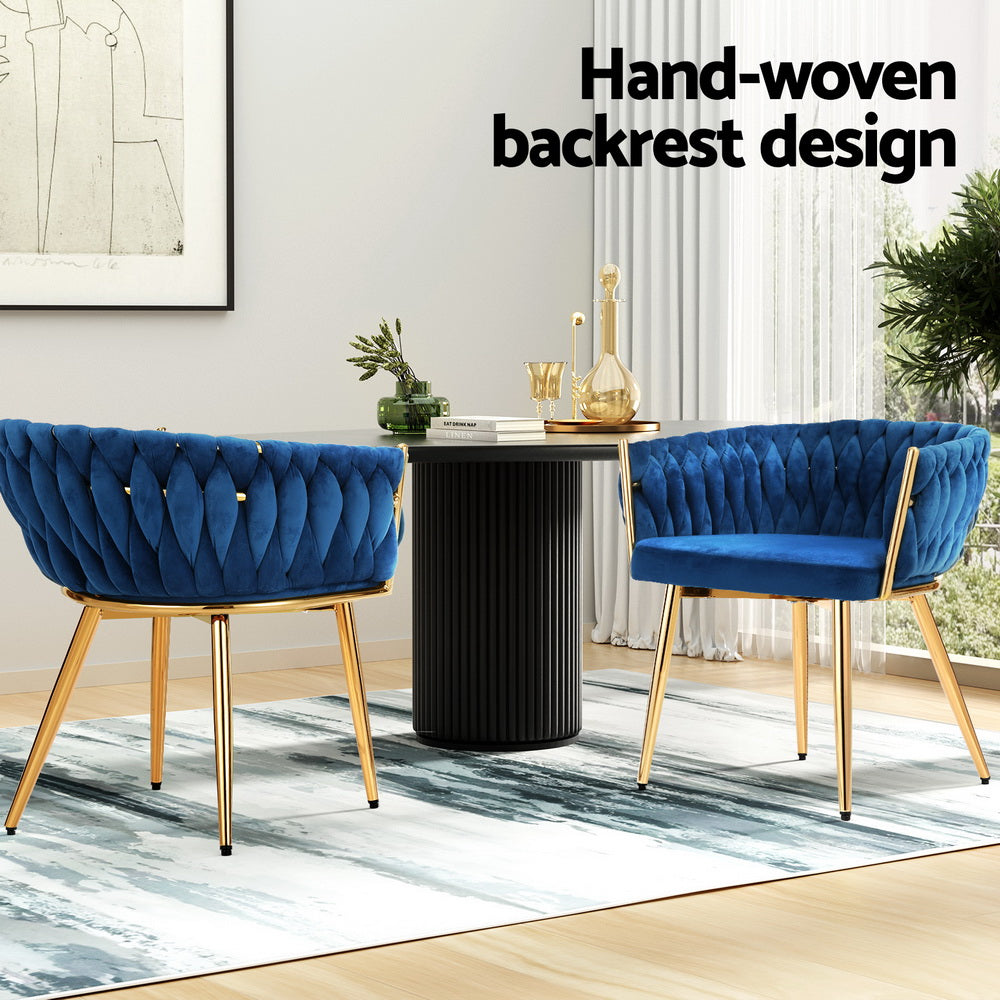 1 Set of 2 Artiss Dining Chairs Velvet Weaving Armchair Blue Chez Guru