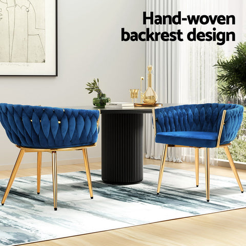 1 Set of 2 Artiss Dining Chairs Velvet Weaving Armchair Blue Chez Guru